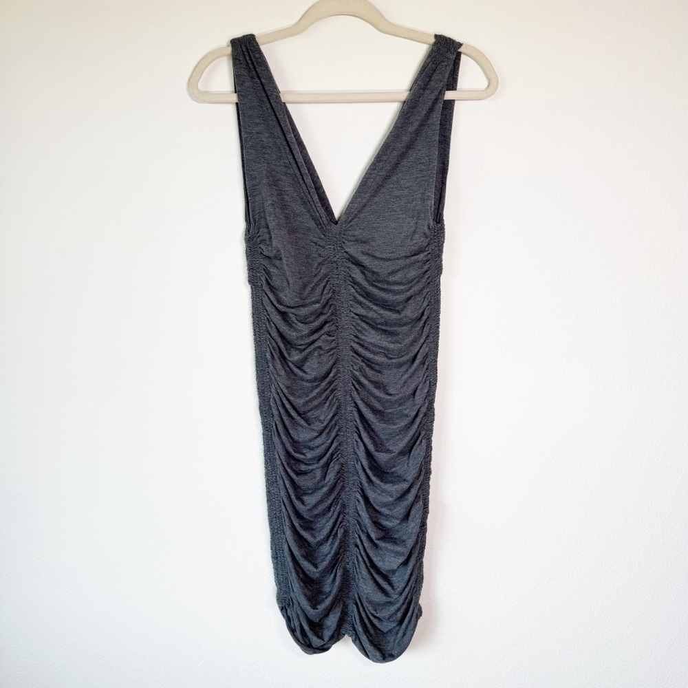 Indah Gray Ruched Sheath Mini Dress